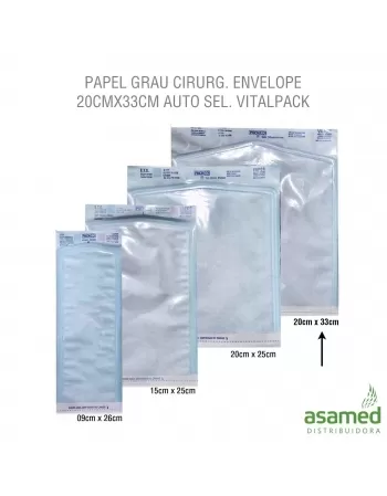 PAPEL GRAU CIRURG. ENVELOPE 20CMX33CM AUTO SEL. VITALPACK