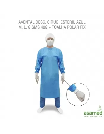 AVENTAL DESC. CIRUG. ESTERIL AZUL M. L. G SMS 40G + TOALHA POLAR FIX