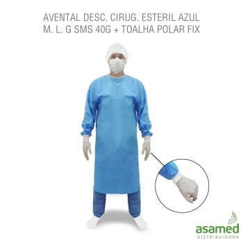 AVENTAL DESC. CIRUG. ESTERIL MANGA LONGA 40G SMS AZUL G + TOALHA (F08485) POLAR FIX