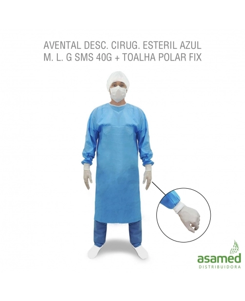 AVENTAL DESC. CIRUG. ESTERIL AZUL M. L. G SMS 40G + TOALHA POLAR FIX