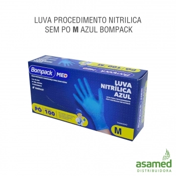 LUVA PROCEDIMENTO NITRILICA SEM PO M AZUL BOMPACK