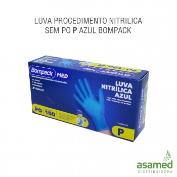 LUVA PROCEDIMENTO NITRILICA SEM PO P AZUL BOMPACK