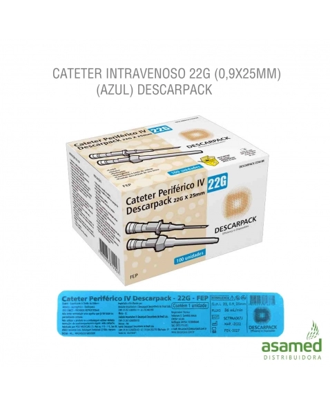 CATETER INTRAVENOSO 22G (0,9X25MM)(AZUL) DESCARPACK