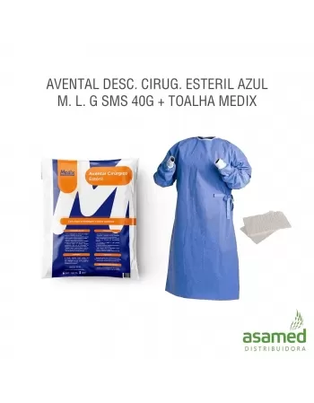 AVENTAL DESC. CIRUG. ESTERIL AZUL M. L. G SMS 40G + TOALHA MEDIX