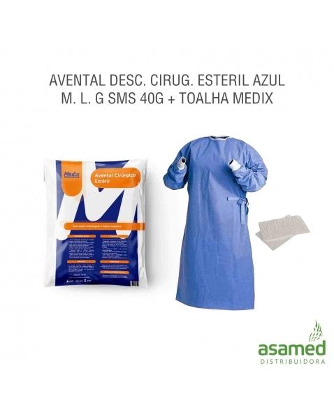 AVENTAL DESC. CIRUG. ESTERIL AZUL M. L. G SMS 40G + TOALHA MEDIX