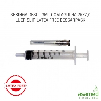 SERINGA DESC. 3ML COM AGULHA 25X7,0 LUER SLIP LATEX FREE DESCARPACK