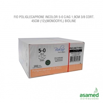 FIO POLIGLECAPRONE INCOLOR 5-0 C/AG 1,9CM 3/8 TRG. 45CM BIOLINE