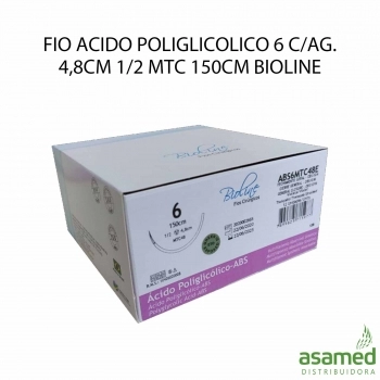 FIO ACIDO POLIGLICOLICO 6 C/AG. 4,8CM 1/2 MTC 150CM BIOLINE