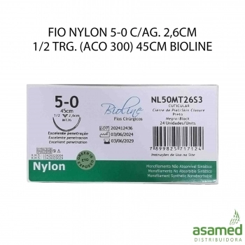FIO NYLON 5-0 C/AG. 2,6CM 1/2 TRG. (ACO 300) 45CM BIOLINE