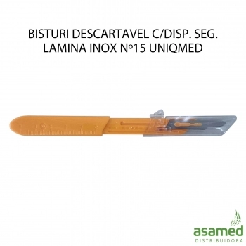 BISTURI DESCARTAVEL C/DISP. SEG. LAMINA INOX Nº15 UNQMED