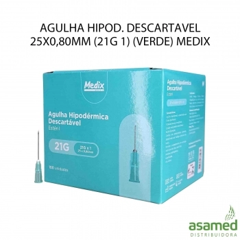 AGULHA HIPOD. DESCARTAVEL 25X0,80MM (21G 1) (VERDE) MEDIX