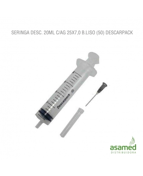 SERINGA DESC. 20ML COM AGULHA 25X7,0 LUER SLIP LATEX FREE DESCARPACK