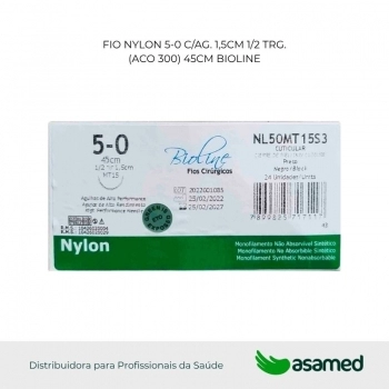 FIO NYLON 5-0 C/AG. 1,5CM 1/2 TRG. (ACO 300) 45CM BIOLINE