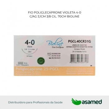 FIO POLIGLECAPRONE VIOLETA 4-0 C/AG 3,1CM 3/8 CIL. 70CM BIOLINE