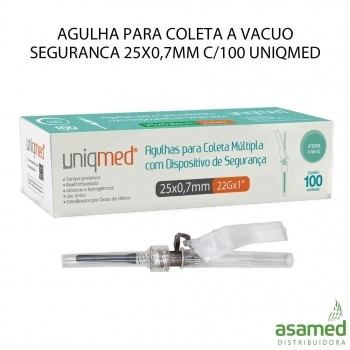 AGULHA PARA COLETA A VACUO SEGURANCA 25X0,7MM C/100 UNIQMED