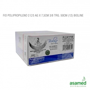 FIO POLIPROPILENO 2 C/3 AG X 7,5CM 3/8 TRG. 50CM BIOLINE