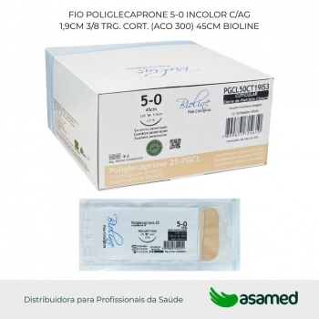 FIO POLIGLECAPRONE 5-0 INCOLOR C/AG 1,9CM 3/8 TRG. CORT. (ACO 300) 45CM BIOLINE