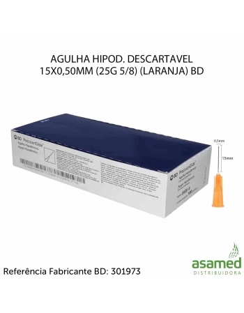 AGULHA HIPOD. DESCARTAVEL 15X0,50MM (25G 5/8) (LARANJA) BD