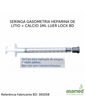 SERINGA GASOMETRIA HEPARINA DE LITIO + CALCIO 1ML LUER LOCK BD