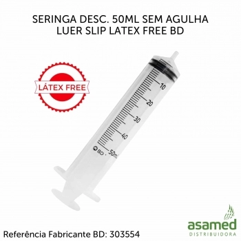 SERINGA DESC. 50ML SEM AGULHA LUER SLIP LATEX FREE BD