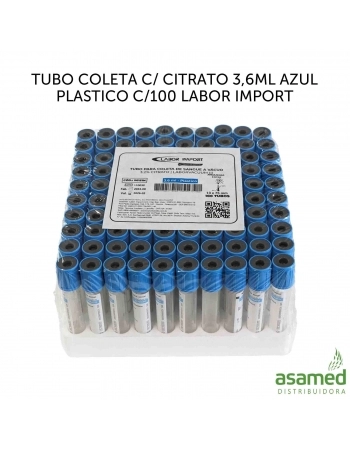 TUBO COLETA C/ CITRATO 3,6ML AZUL PLASTICO C/100 LABOR IMPORT
