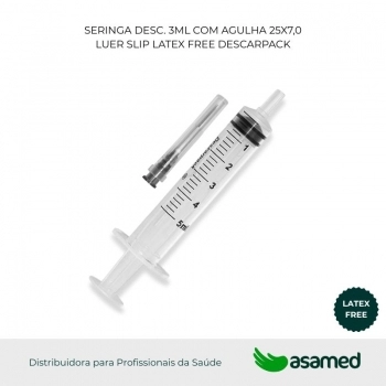SERINGA DESC. 3ML COM AGULHA 25X7,0 LUER SLIP LATEX FREE DESCARPACK
