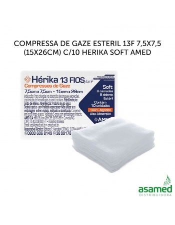 COMPRESSA DE GAZE ESTERIL 13F 7,5X7,5 (15X26CM) C/10 HERIKA SOFT AMED