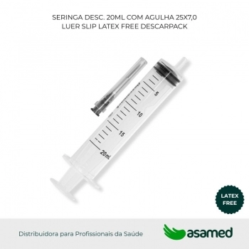 SERINGA DESC. 20ML COM AGULHA 25X7,0 LUER SLIP LATEX FREE DESCARPACK