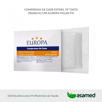 COMPRESSA DE GAZE ESTERIL 11F 7,5X7,5 (15X26CM) C/05 EUROPA POLAR FIX