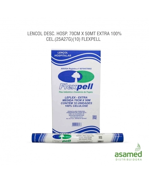 LENCOL PAPEL HOSPITALAR 70CM X 50MT EXTRA 100% CEL.(25A27G) FLEXPELL