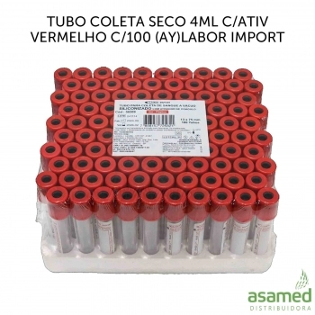 TUBO COLETA SECO 4ML C/ATIV VERMELHO C/100 (AY)LABOR IMPORT