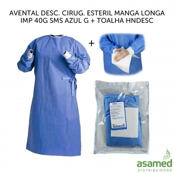AVENTAL DESC. CIRUG. ESTERIL MANGA LONGA IMP 40G SMS AZUL G + TOALHA HNDESC