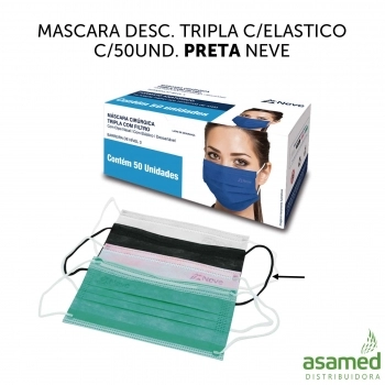 MASCARA DESC. TRIPLA C/ELASTICO C/50UND. PRETA SCARTARE