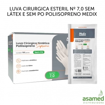 LUVA CIRURGICA ESTERIL Nº 7,0 SEM LATEX E SEM PO POLIISOPRENO MEDIX