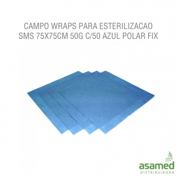 CAMPO WRAPS PARA ESTERILIZACAO SMS 75X75CM 50G C/50 AZUL (F05401) POLAR FIX