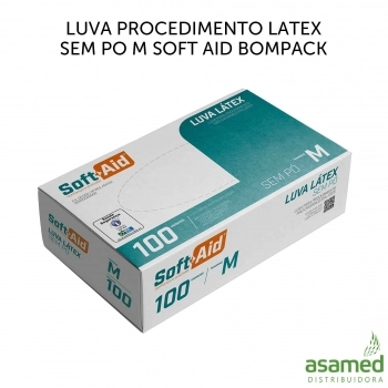 LUVA PROCEDIMENTO LATEX COM PO M SOFT AID BOMPACK