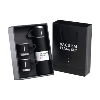 GARRAFA TÉRMICA 500ML COM KIT 3 XÍCARA CAFÉ CHÁ REVOMAX COR PRETA