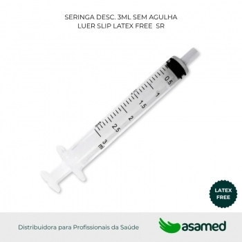 SERINGA DESC. 3ML SEM AGULHA LUER SLIP LATEX FREE SR