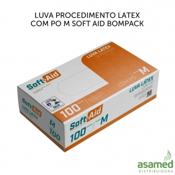 LUVA PROCEDIMENTO LATEX COM PO M SOFT AID BOMPACK