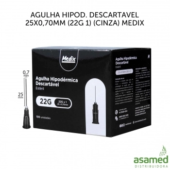 AGULHA HIPOD. DESCARTAVEL 25X0,70MM (22G 1) (CINZA) MEDIX