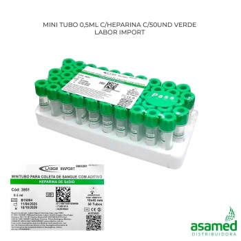 MINI TUBO 0,5ML C/ HEPARINA C/50UND VERDE LABOR IMPORT