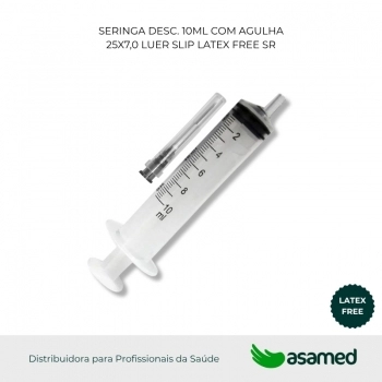 SERINGA DESC. 10ML COM AGULHA 25X7,0 LUER SLIP LATEX FREE SR