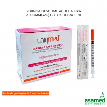 SERINGA DESC. 1ML AGULHA FIXA 5X0,23MM(32G) BOTOX ULTRA-FINE BLISTER UNIQMED
