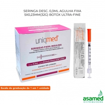 SERINGA DESC. 0,3ML AGULHA FIXA 5X0,23MM(32G) BOTOX ULTRA-FINE UNIQ