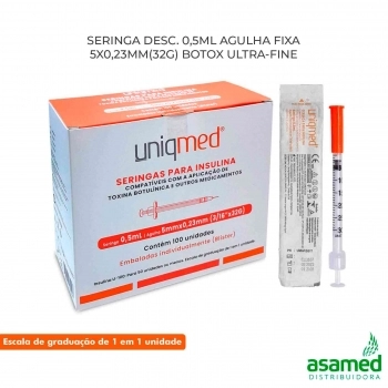 SERINGA DESC. 0,5ML AGULHA FIXA 5X0,23MM(32G) BOTOX ULTRA-FINE UNIQ