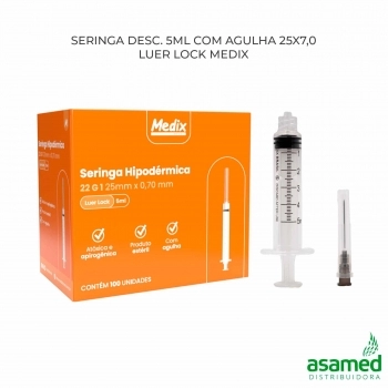 SERINGA DESC. 5ML COM AGULHA 25X7,0 LUER LOCK MEDIX