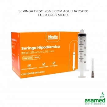 SERINGA DESC. 20ML COM AGULHA 25X7,0 LUER LOCK MEDIX