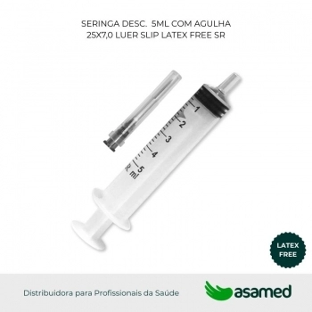 SERINGA DESC. 5ML COM AGULHA 25X7,0 LUER SLIP LATEX FREE SR