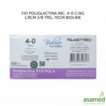 FIO POLIGLACTINA INC. 4-0 C/AG 1,9CM 3/8 TRG. 70CM BIOLINE