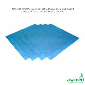 CAMPO WRAPS PARA ESTERILIZACAO SMS 150X150CM 40G C/50 AZUL (F05409) POLAR FIX